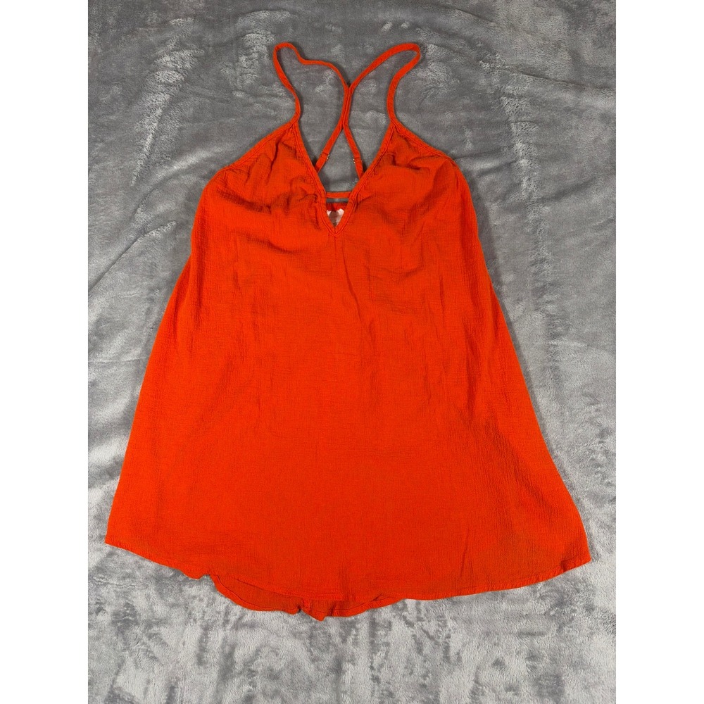 Xhilaration Womens Orange Cotton Gauze Romper V-Neck Strappy Back Size M